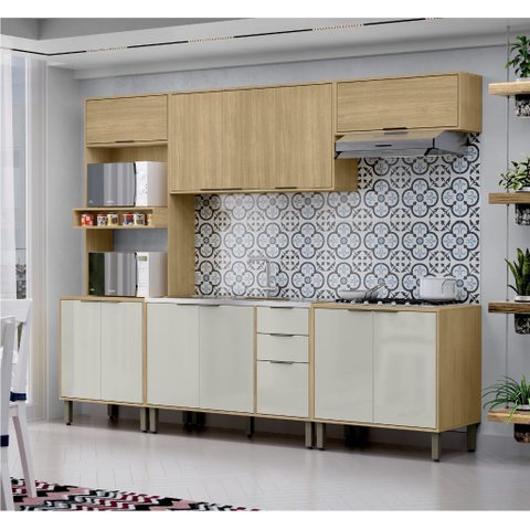 Cozinha Modulada 5 Peças Vick Castanho Off White