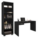 Ver imagem 1 de Mesa para Computador Gávea com Gaveta e Livreiro Office Preto Trama - Móveis Leão