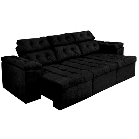 Sofá Italia 225 cm Retrátil e Reclinável Suede Preto – Sofá na Web