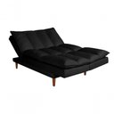 Ver imagem 1 de Sofá Cama Vancouver 3 Lugares Império Reclinável Casal Pés Madeira Suede Preto 381