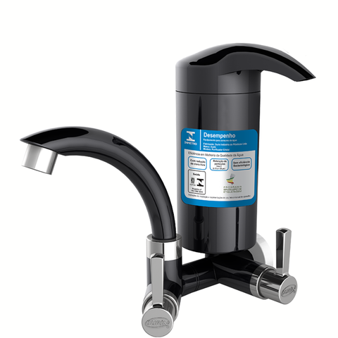 Purificador com Torneira Modelo Parede Bica Baixa Cristal 1/4 de Volta Ándria Cor Preto e Cr Durín