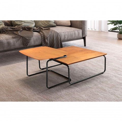 Conjunto Mesa de Centro Kairos MDF Aço 70cm Castanho Lar Flex Móveis