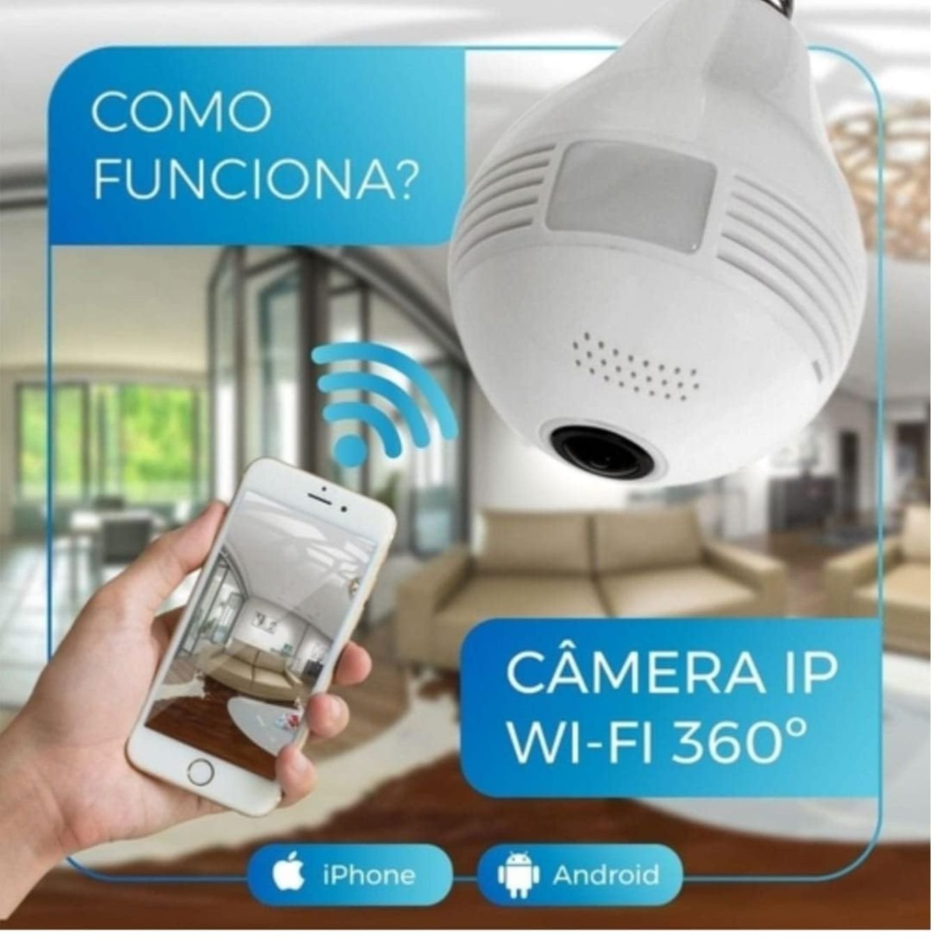 Lâmpada Câmera Ip V380 Espiã Panorâmica Mais Cartão 32gb - 6