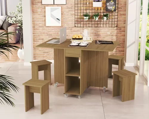 Ver imagem 1 de Mesa De Jantar Jade Dobravél Apartamento Lazer 120 Cm -100% MDF -Multifuncional - Amendoa