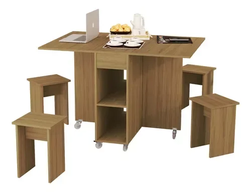 Ver imagem 2 de Mesa De Jantar Jade Dobravél Apartamento Lazer 120 Cm -100% MDF -Multifuncional - Amendoa