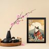 Quadro Arte Oriental Paisagem com Cachorro 24x18cm - com Vidro:moldura Preta - 1