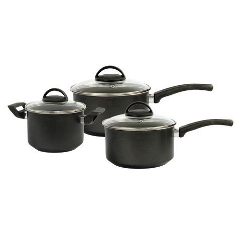 Jogo 3 Peças: 1 Caçarola e 2 Panelas Antiaderentes Pretas