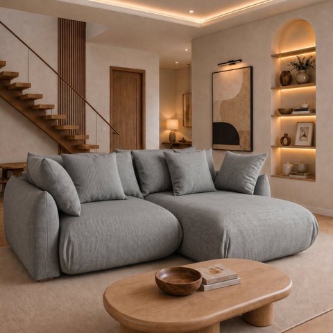 Sofá Cama Modular Orgânico Retrátil 3 Lugares com Almofadas 200cm Malibu