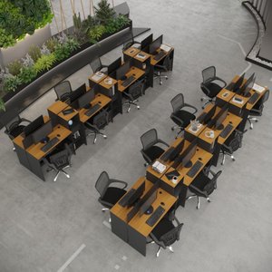 Estação de Trabalho 16 Lugares Smart Office 16 Mesas 12 Armários Livreiro - Preto e Cedro