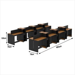 Estação de Trabalho 16 Lugares Smart Office 16 Mesas 12 Armários Livreiro - Preto e Cedro - 3
