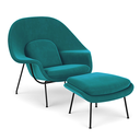 Ver imagem 1 de Poltrona Womb Chair com Puff Base Preta Veludo Turquesa