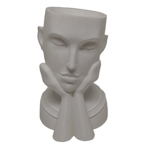 Rosto Enfeite Decoração Impressão 3d Porta Objeto Vaso 14 Cm Sala Branco