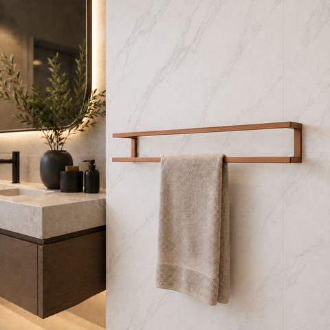 Porta Toalhas Cobre Duplo 60cm Reforçado Suporte para Parede Multiuso Premium para Banheiro
