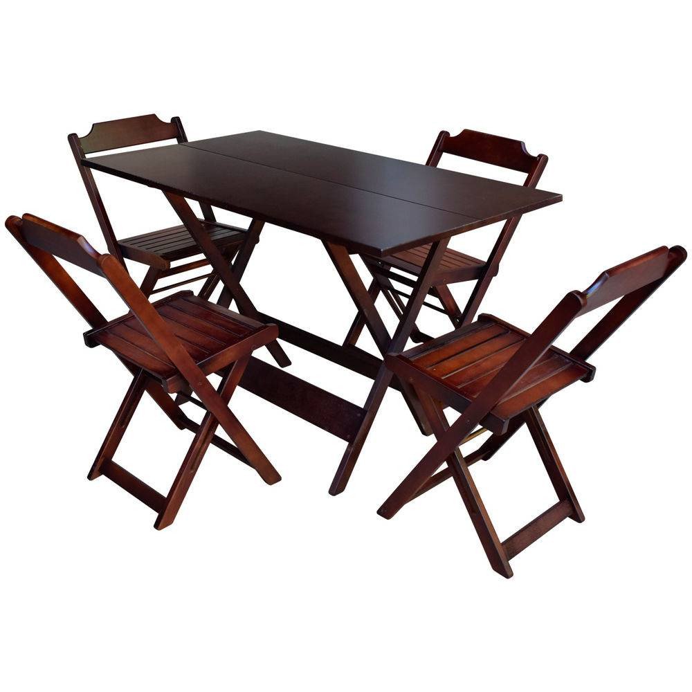 Conjunto de Mesa com 4 Cadeiras de Madeira Dobravel 120x70 Imbuia - 1