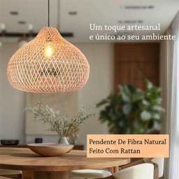 2 Pendente Fibra Natural Rattan Boho Gota Bali Nat76 - 2