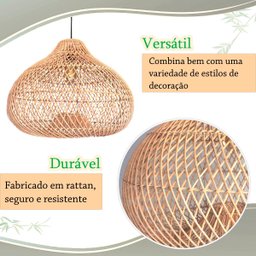 2 Pendente Fibra Natural Rattan Boho Gota Bali Nat76 - 3