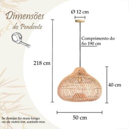 2 Pendente Fibra Natural Rattan Boho Gota Bali Nat76 - 7
