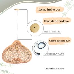 2 Pendente Fibra Natural Rattan Boho Gota Bali Nat76 - 5