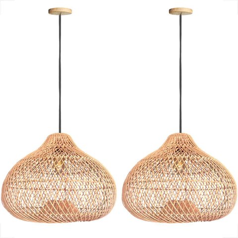 2 Pendente Fibra Natural Rattan Boho Gota Bali NAT76