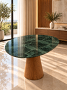 Ver imagem 2 de Mesa de Jantar Orgânica Prune Mármore Verde Guatemala 150x132cm Cone Freijó