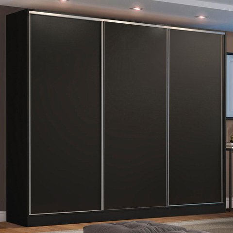 Guarda Roupa Casal 100% Mdf Madesa Zurique 3 Portas de Correr - Preto