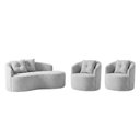 Ver imagem 2 de Kit de 01 Sofá Orgânico Curvo Feijão + 02 Poltronas Confortável Sala Estúdio Amore Bouclê Cinza Clar