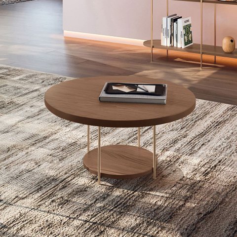 Mesa de Centro Decorativa Sala de Estar Walker Pés de Aço Tampo Mdf Castanho G26 - Gran Belo