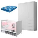 Ver imagem 1 de Berço Americano Tico e Guarda Roupa Infantil Eloá Branco Acetinado com Colchão Ortobom – Phoenix Bab
