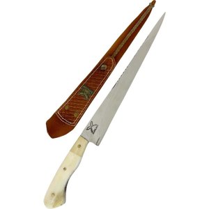 Faca Língua de Chimango 12' Inox 420c 4mm Cabo Osso Full Tang Zanline Bainha Couro