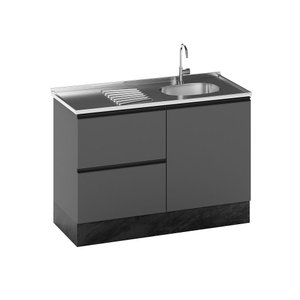 Balcão de Pia 120cm 1 Porta 3 Gavetas Etna Cinza Grafite Poliman