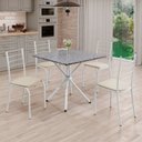 Ver imagem 1 de Conjunto Sala de Jantar Mesa Quadrada 75x75cm Tampo Granito Ocre 4 Cadeiras Rio Branco/Creme