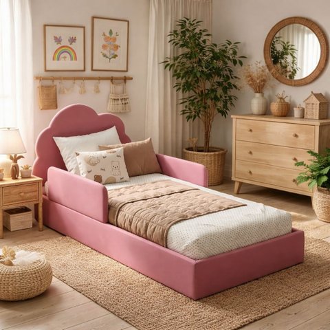 Cama Infantil Nuvem Montessoriana com Colchão Rosa - Bgaspari
