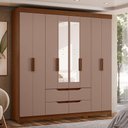 Ver imagem 4 de Guarda Roupa Casal Doble 08 Portas com Espelho e Cômoda Mobi Nogueira Capuccino - Móveis Albatroz