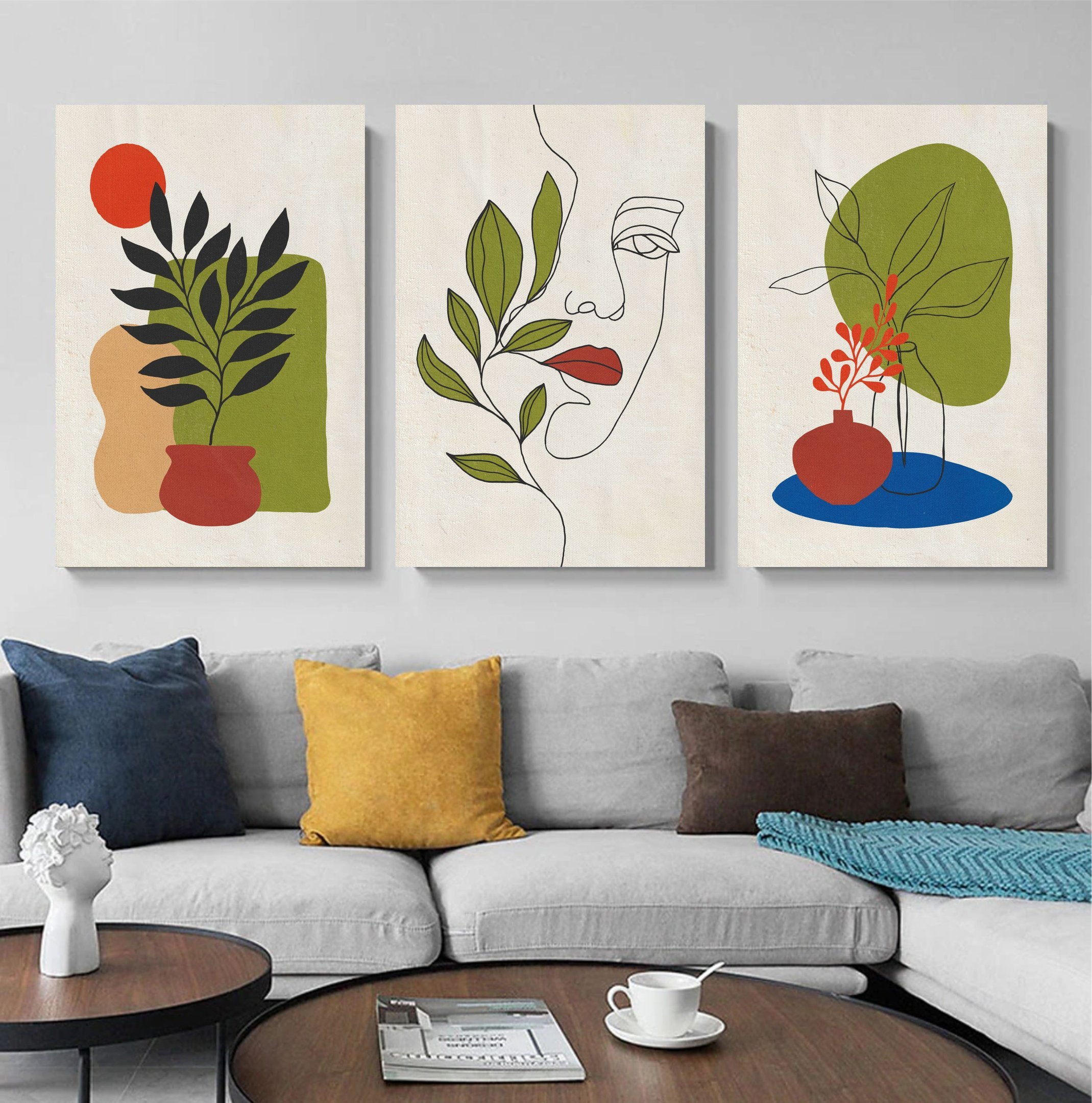 Conjunto com 3 grandes quadros decorativo pintados manualmente estilo painel medindo 90x60cm cada qu - 2