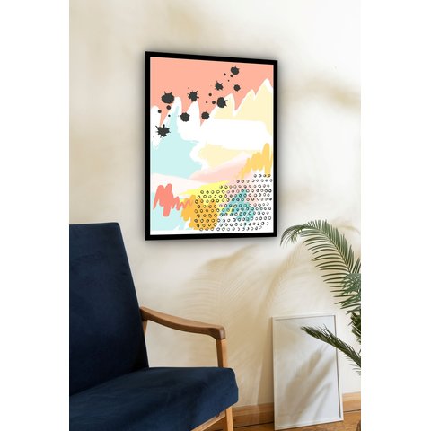 Quadro Decorativo Abstrato Formas Aquarela - 70x50cm:moldura Branca