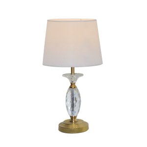 Abajur Dourado-50x25cm-e14metal Bronze-cristal Transpar.cupula Linho Branco Tupiara