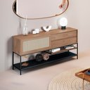 Ver imagem 1 de Buffet Aparador para Sala de Jantar com Tela Agnes 2 Gavetas em Madeira Maciça Imbuia Mel Metal Pret