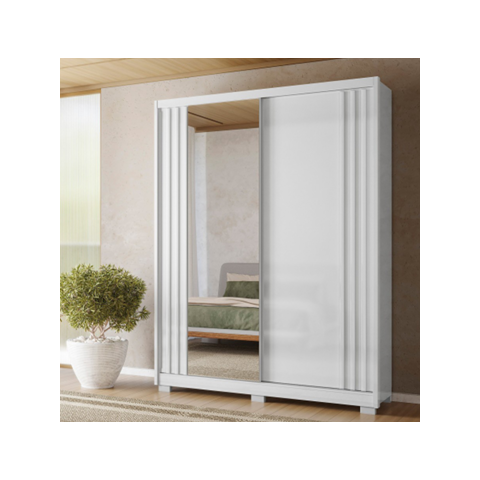 Guarda Roupa Casal 2 Portas com Espelho Ripado 3 Gavetas Colorado Branco Cod: 683.004