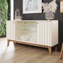 Ver imagem 1 de Buffet Aparador Tifany 4 Portas de Vidro 150,5cm em MDP com Detalhes Ripados Off White Nature Bege