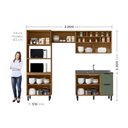 Ver imagem 4 de Cozinha Modulada Toscana 4 Peças MDF com Aéreo 1200 Porta de Vidro Basculante e Torre 2 Fornos Marrom/Freijó/Jade