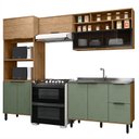 Ver imagem 3 de Cozinha Modulada Toscana 4 Peças MDF com Aéreo 1200 Porta de Vidro Basculante e Torre 2 Fornos Marrom/Freijó/Jade