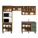 Ver imagem 2 de Cozinha Modulada Toscana 4 Peças MDF com Aéreo 1200 Porta de Vidro Basculante e Torre 2 Fornos Marrom/Freijó/Jade