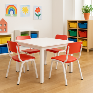 Conjunto de Mesa Infantil Completo com 4 Cadeiras Vermelhas Resistentes