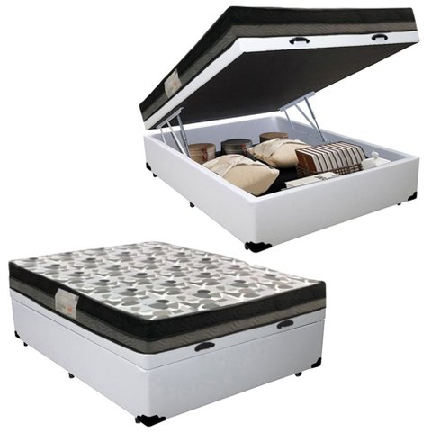 Cama Baú Casal Sintético + Colchão Casal Ortobom Iso Dupla Face 60X138X188 Cor:Branco