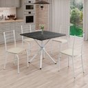 Ver imagem 1 de Conjunto Sala de Jantar Mesa Quadrada 75x75cm Tampo Ardósia Indiana 4 Cadeiras Rio Branco/Creme