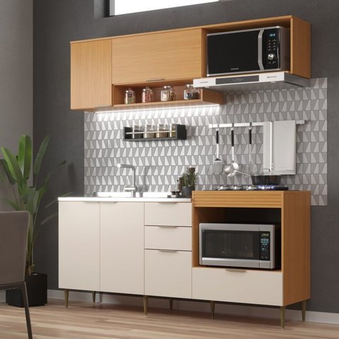 Cozinha Modulada 6 Portas e 2 Gavetas Alice Yescasa Laranja/Angelin Preiun/Off White