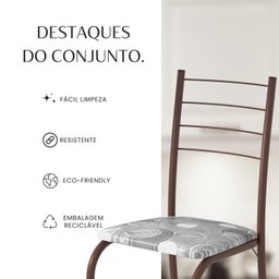 Conjunto Sala de Jantar Mesa Quadrada 70x70cm Tampo Granito Topázio 4 Cadeiras Rio - 11