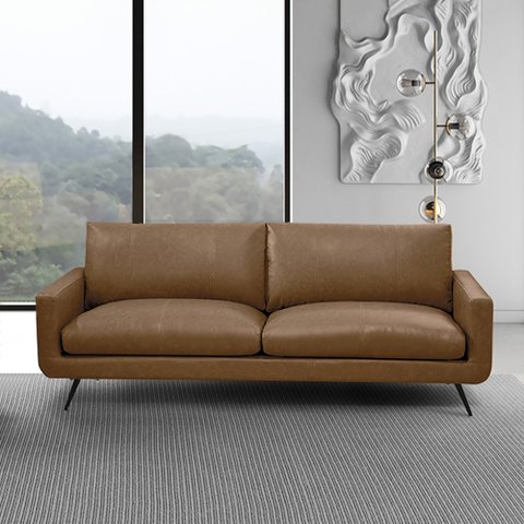 Sofá Decorativo 3 Lugares Paloma 223cm Sala de Estar Pés em Aço Couro Marrom Claro Manchado G88 - Gr