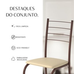 Conjunto Sala de Jantar Mesa Quadrada 70x70cm Tampo Granito Topázio 4 Cadeiras Rio - 11