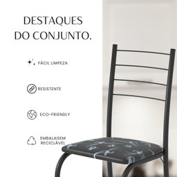 Conjunto Sala de Jantar Mesa Quadrada 70x70cm Tampo Granito Topázio 4 Cadeiras Rio - 11